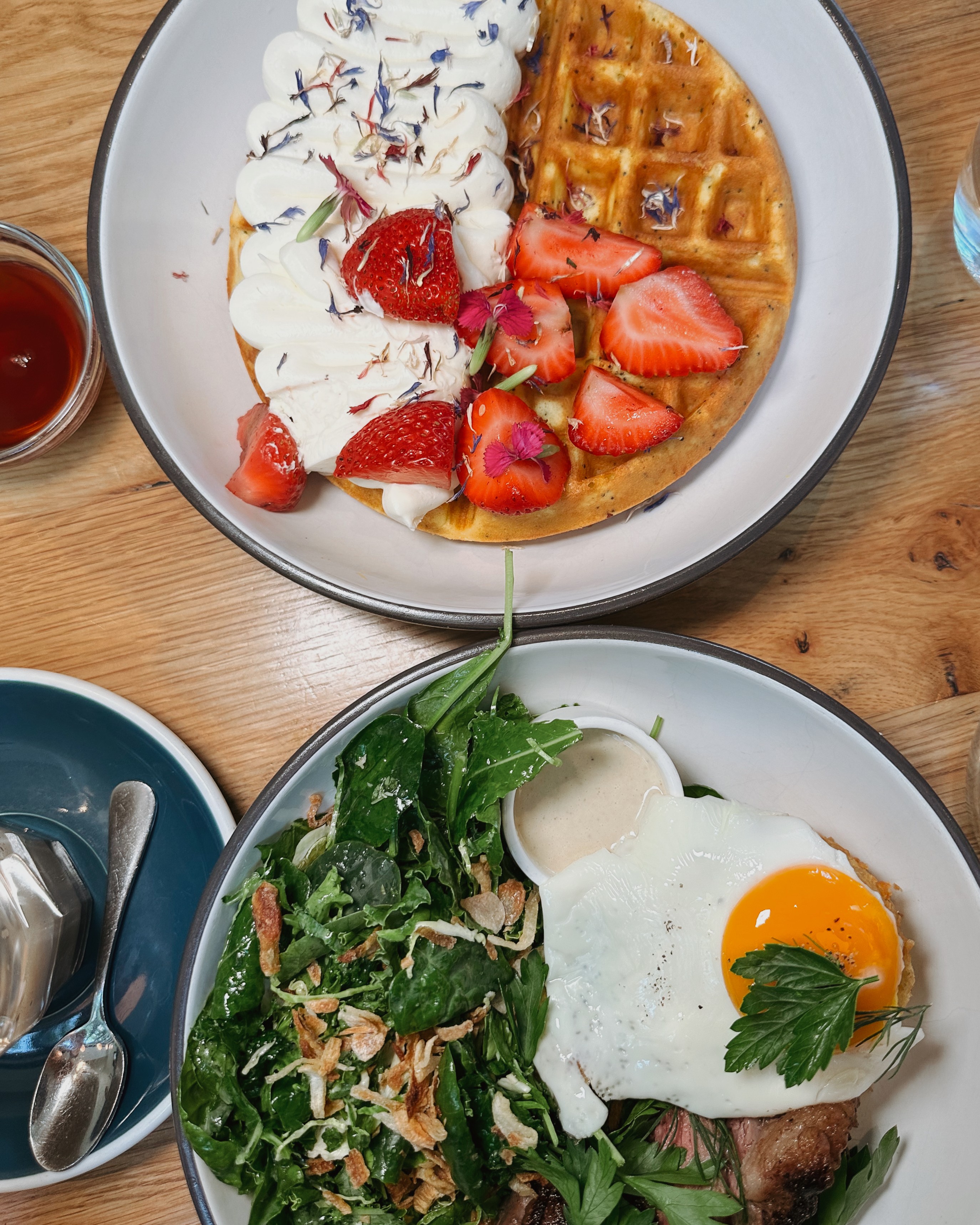 Waffles and strawberries for brunch