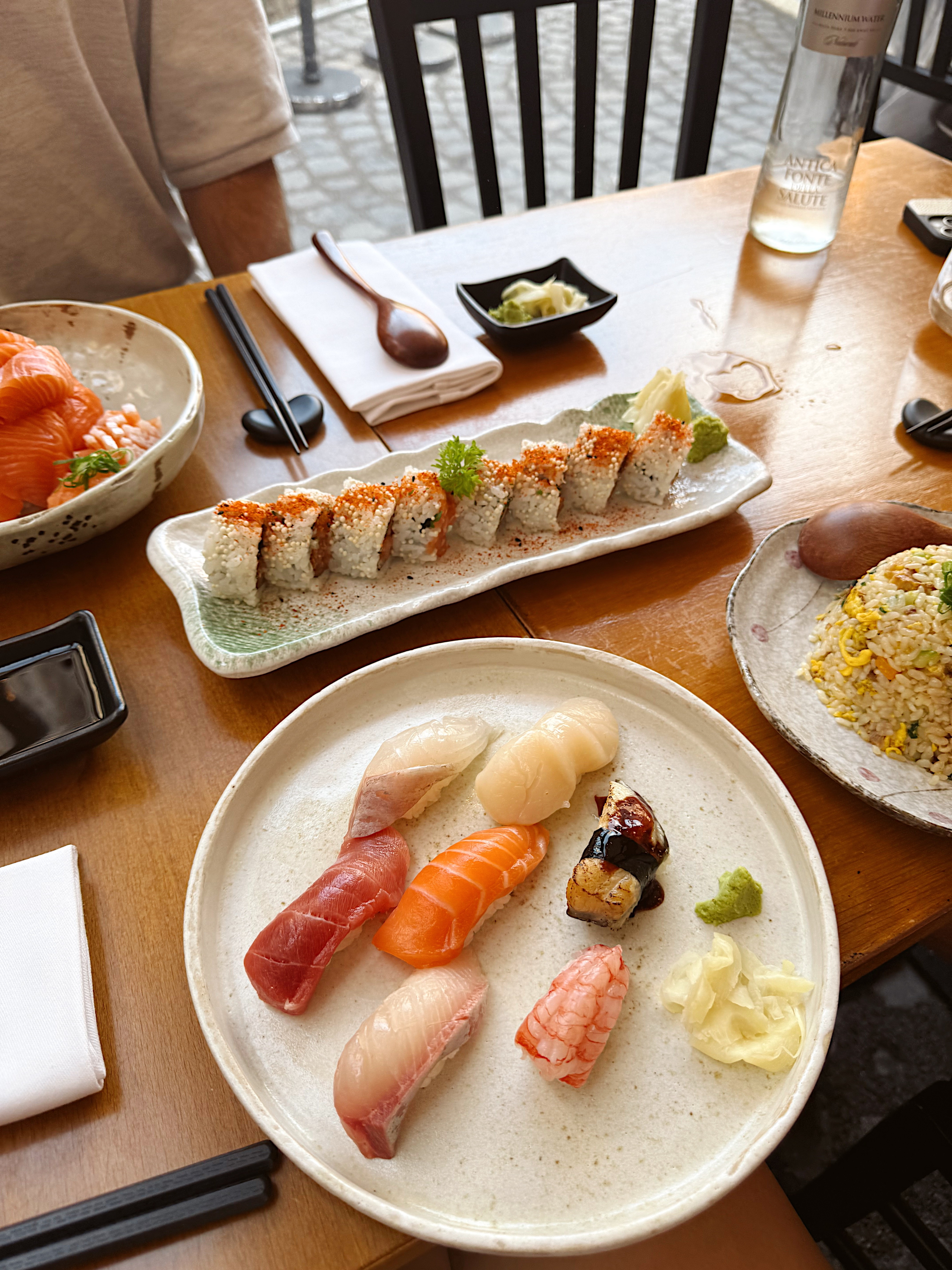 A spread of fresh sushi and sashimi